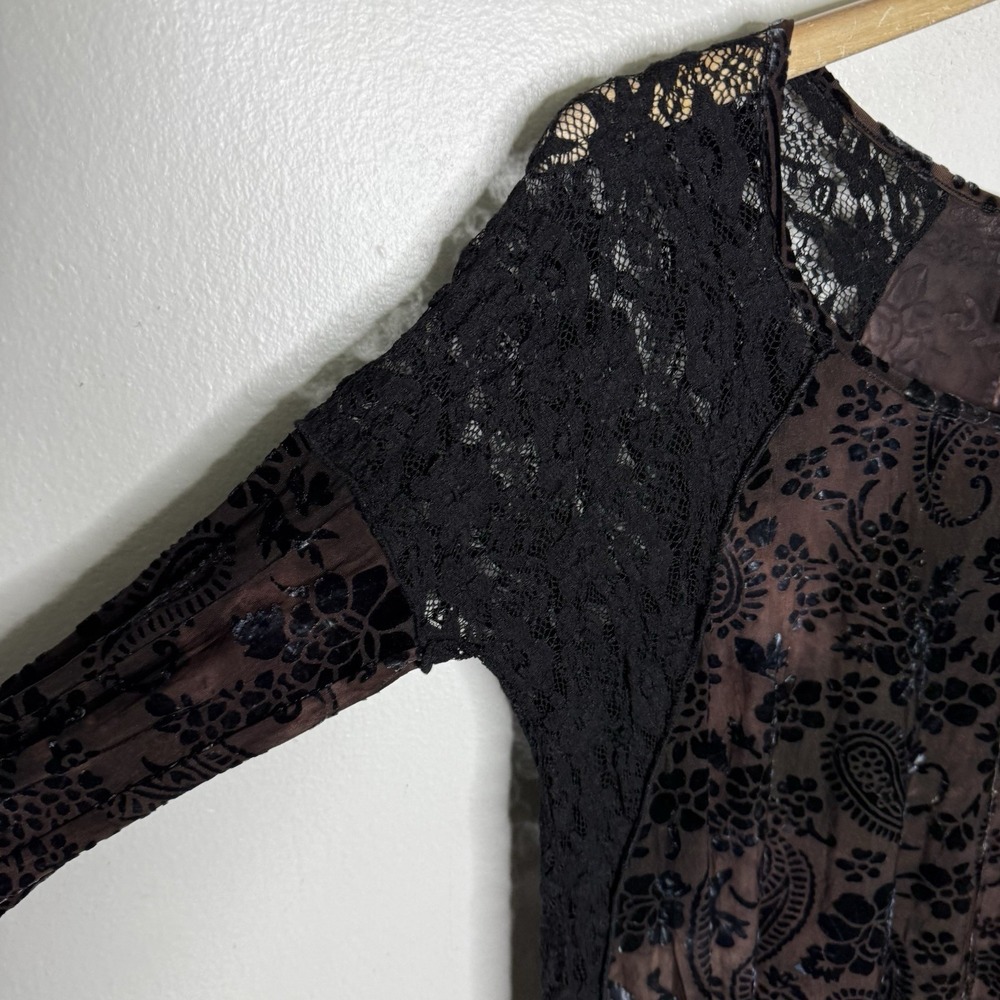 Vintage Marigold LA Velvet Burnout Whimsigoth Dark Fairy Shirt Lace Womens Small - Picture 5 of 11